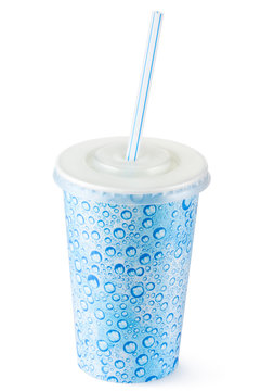 Disposable cup for beverages with straw