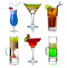 Set of alocohol coctails with fruits isolated on whit