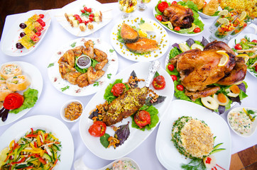 Table served with tasty meals