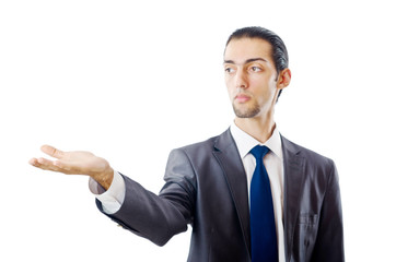 Businessman pressing buttons in the air