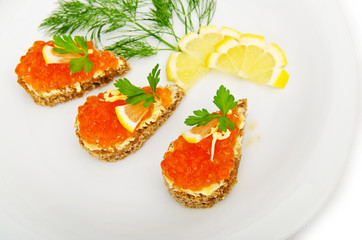 Red caviar served in the plate