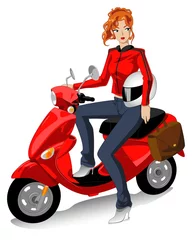 Foto auf Acrylglas Motorrad Rotes Rollermädchen