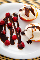 Food concept with ice cream and fruits