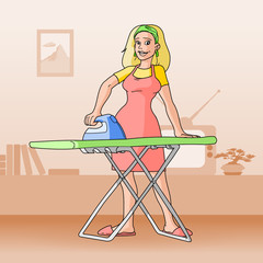 Obraz na płótnie Canvas Woman Ironing with TV