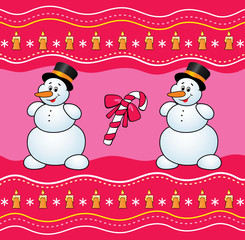Christmas background with snowman and candy.