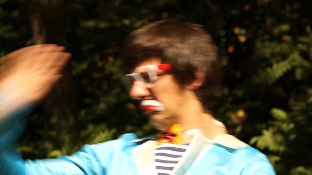Clown disperses flies