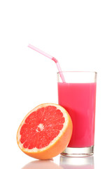 Grapefruit juice and fresh grapefruit isolated on white