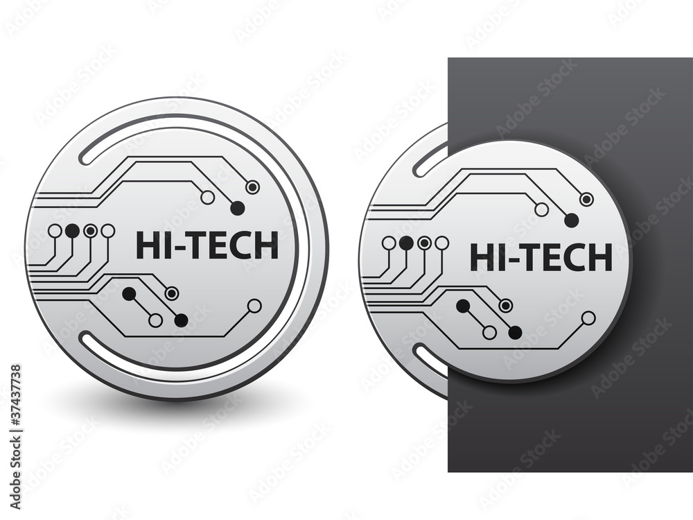 Fototapete vector hi-tech round circuit board attached labels