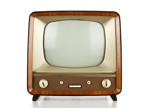 Vintage television over white background