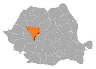 Map of Romania, Alba highlighted
