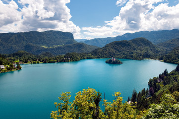 Bled Lake and mountains landcape in Slovenia