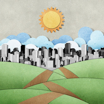road to the city recycled papercraft background