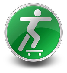 Green Glossy Icon "Skateboarding"