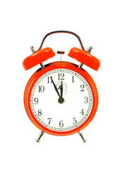 close up of a red bell clock (alarm clock) isolated on white bac