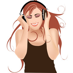 Girl in headphones listening music