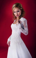 Attractive blonde bride in beautiful wedding dress