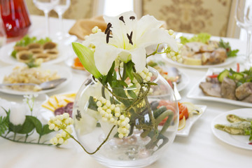 Flower Arrangement on the serving table