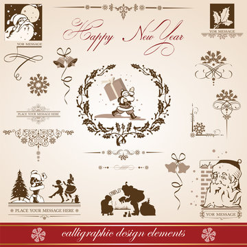 Christmas and New Year. decorative vector set