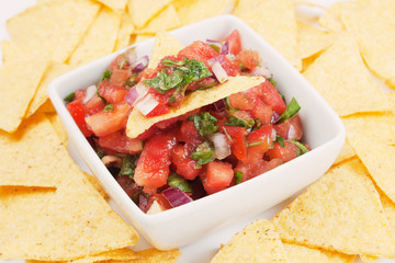 Nachos corn chips with homemade salsa