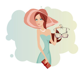 Pretty girl tries on lingerie