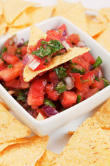 Nachos corn chips with homemade salsa