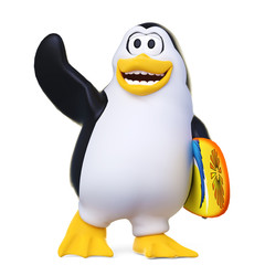 surfer penguin waving hello brother