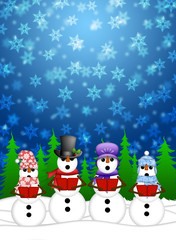 Snowman Carolers Singing with Winter Snowing Scene Illustration