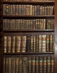 Wall murals Library historic old books in old shelf library