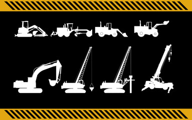 set of construction machinery equipment isolated