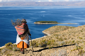 Titicaca lake, Bolivia, Isla del Sol landscape - obrazy, fototapety, plakaty