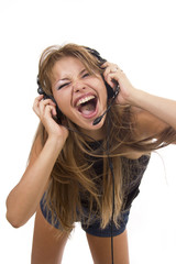 Beautiful Woman Listening Music and dancing