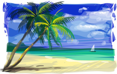 Fototapeta na wymiar ocean landscape with palm trees