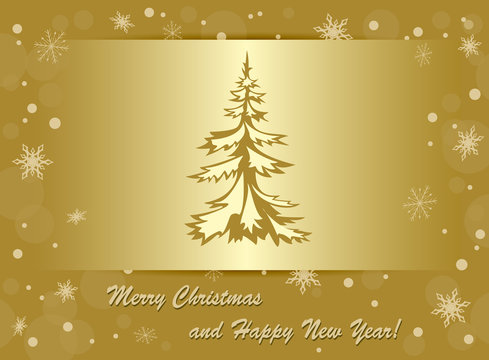 vector golden background -  merry christmas and happy new year