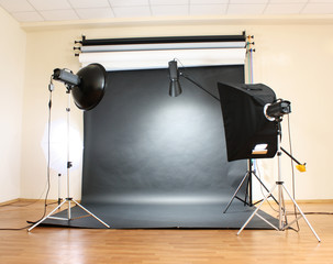 Studio flash on grey background