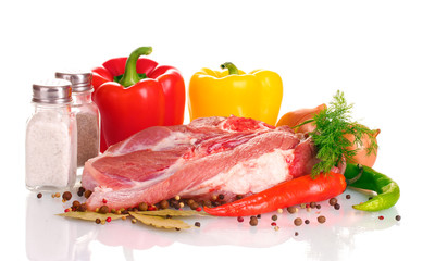 Raw meat and vegetables isolated on whitе