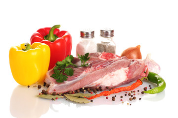 Raw meat and vegetables isolated on whitе