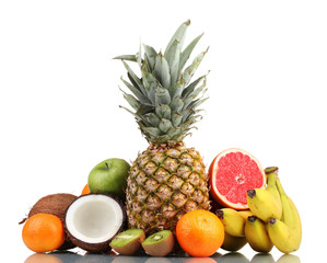Tropical fruits isolated on white