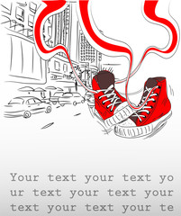 Стильные туфли на абстрактном фоне городских