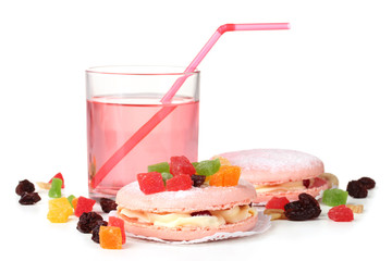 Two cakes and cocktail isolated on white