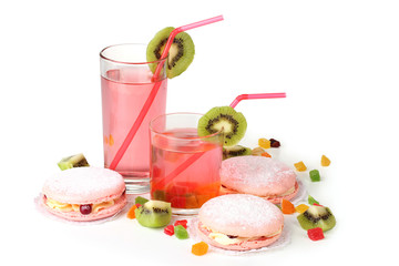 Two cakes and two cocktails isolated on white