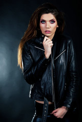 Lovely brunette in black leather jacket