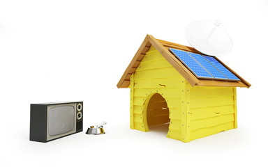 dog house with solar panels and antenna