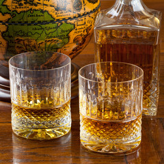 Fine bourbon whiskey in crystal tumblers