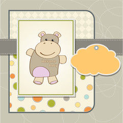 cute baby shower card with hippo toy