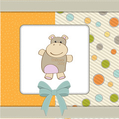 cute baby shower card with hippo toy