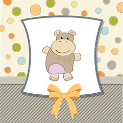 cute baby shower card with hippo toy