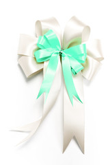 White and green ribbon bow for decorate gift box