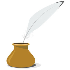 Vector illustration of pottery inkwell and pen