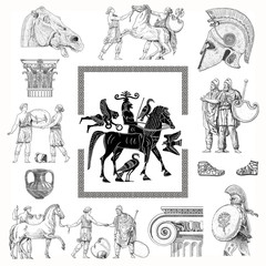 Fototapeta na wymiar Stary grecki zestaw ilustracji