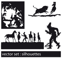 Naklejka premium vector set: scherenschnitt, schattenriss, schattenspiel